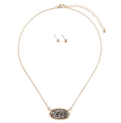 Resin DRUZY STONE PENDANT NECKLACE AND STUD EARRING SET