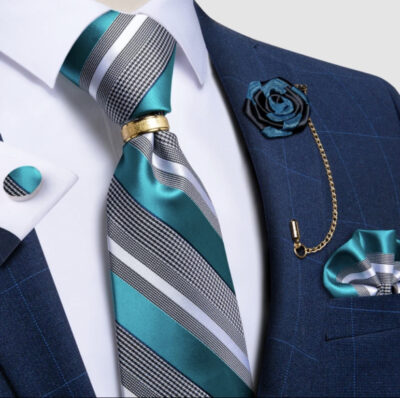 Turquoise, Silver & White Stripes