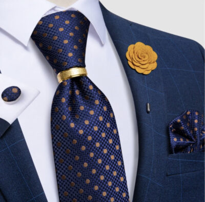 Dark Blue With Gold Polka Dots