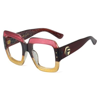 Pink & Yellow Brown Arms Luxury Vintage Oversize Square Anti-Blue Glasses Trendy Square Blocking Optical Eyeglasses Frame