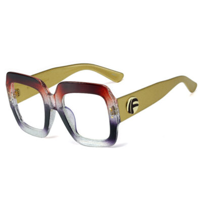 Yellow & Red Luxury Vintage Oversize Square Anti-Blue Glasses Trendy Square Blocking Optical Eyeglasses Frame