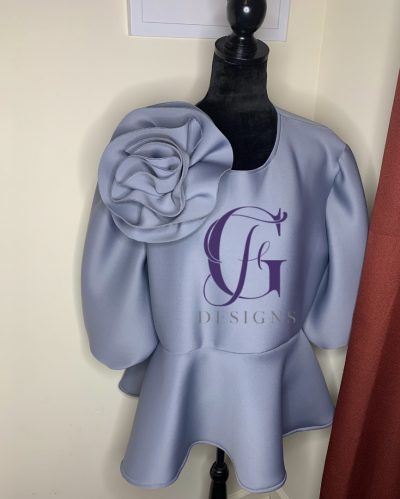 "Lady Margie" Bishop Sleeve & Flower Bow Blouse