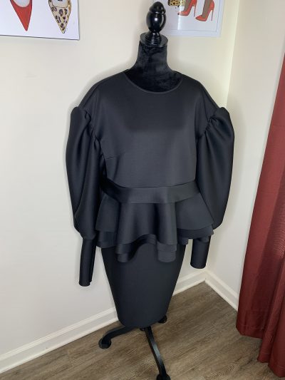 "Lady Veronica" 2 Piece Dress. 3 tier Peplum & Bishop Sleeve