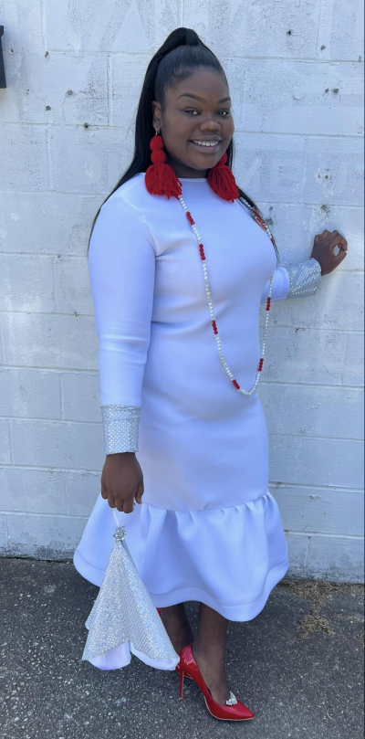 "Lady Keyana" Mermaid Peplum Scuba Dress with Sequin Cuff