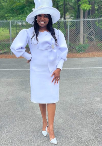 "Lady Freda" Puff Sleeve & Bow Straight Dress