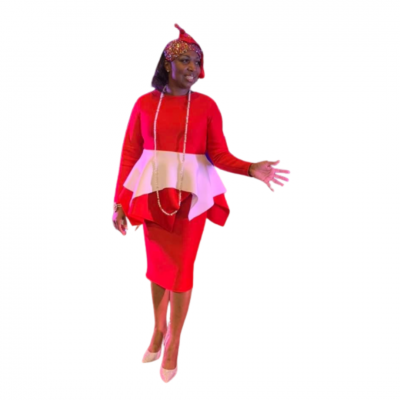 "Lady Freda" Hankerchief Peplum Blouse & Skirt