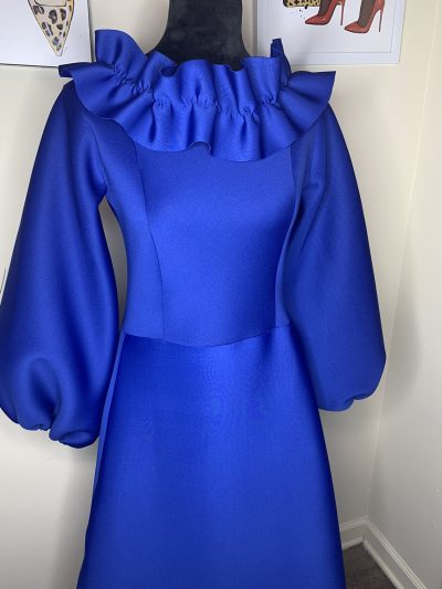 "Lady Hedddie" Royal Blue, Bishop Sleeves, High Low with Flounced Neck