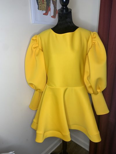 "Tammy" Puffy Sleeve Peplum Blouse With Horsetail Braid & Extended Cuff