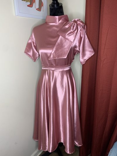 "Donelle" Dress with Shoulder Flat Bow and Waist Band