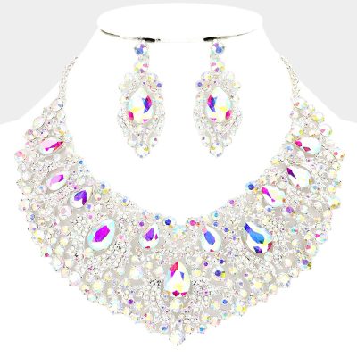 Teardrop Stone Accented Collar Evening Necklace
